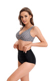 1 x RAW Customer Returns GOTIMAL women s padded bikini set crossover push up bikini top swimsuit bustier high waist swimwear elegant beachwear black and white grid m - RRP €30.24