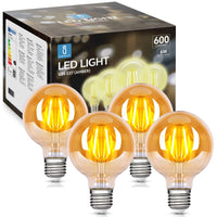 1 x RAW Customer Returns Aigostar LED E27 vintage light bulb 6W replaces 48W , 600 lumens, warm white 2200K, beam angle 300 , G80 Edison lamp filament retro amber flicker-free, CRI 80, 4 pieces - RRP €21.34