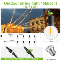 1 x RAW Customer Returns BokiHuk Outdoor LED String Lights, 15.2M Chain Light Bulbs G40 25 1 Waterproof 2700K Warm White Chain Lights for Garden Party Terrace Wedding, Gazebo - RRP €30.24