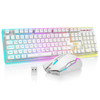 1 x RAW Customer Returns RedThunder K10 Wireless Gaming Keyboard and Mouse Set, QWERTZ DE Layout LED Backlight, 3000mA Battery Capacity and 3200 DPI for Gamers White  - RRP €70.58