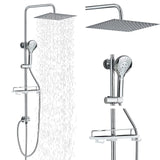 1 x RAW Customer Returns Hevenaov shower system shower set shower rod stainless steel square head shower 30x30cm, hand shower with 3 jet types, shower fitting shelf chrome, easy installation - RRP €61.2