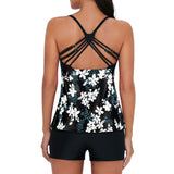 1 x RAW Customer Returns Durio Swimsuit Women s Tankini Tummy Control Swimwear Set Two-Piece with Swimming Trunks Swimsuits Push Up Black with Flowers 38 Tag Size M  - RRP €35.28