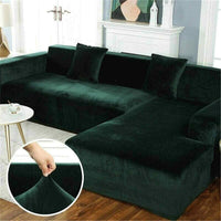 1 x RAW Customer Returns DH-Link Stretch Velvet Plush Sofa Cover Non-Slip 1 Piece Slipcover for Sofa Dark Green 4 Seater 215-280cm  - RRP €54.99