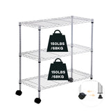 1 x RAW Customer Returns Actask 3-Tier Storage Shelf on Wheels, Adjustable Storage Shelf with and Leveling Feet for Kitchen Garage Living Room Bedroom - Maximum Weight 204KG, Chrome - RRP €58.99