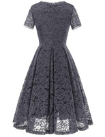 1 x RAW Customer Returns DRESSTELLS women s lace dress mother of the bride dresses, knee-length elegant bridesmaid cocktail dress, rockabilly floral dress short sleeve grey 3XL - RRP €45.6