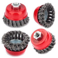 1 x RAW Customer Returns Wire brush grinder, 4-piece, 3 inch M14, twisted diameter, 75 mm, wire brush, round brush for angle grinder, brush for bristles, corrosion, paint removal - RRP €17.41