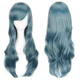 1 x RAW Customer Returns Colorful Panda 28 Inch 70 cm Long Wavy Cosplay Wig for Women, Full Hair with Bangs Long Curly Synthetic Wig for Girls, Anime Cosplay Halloween Costume Party Wig Ash Blue  - RRP €16.99