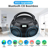 1 x RAW Customer Returns Gueray Portable CD Player Boombox with Bluetooth, FM Radio AM Radio, Stereo Speakers, USB AUX Input Headphone Ports, LCD Display 2 x 3 Watt RMS Stereo System - RRP €52.99