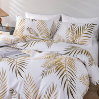 1 x RAW Customer Returns Michorinee Duvet Cover 140 x 200 cm Tropical Palm Leaves Gold and White Botanical Print Zipper Closure - Single Adult Bedding with Pillowcase 65 x 65 cm - RRP €20.4