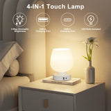 1 x RAW Customer Returns kakanuo Bedside Lamp, Dimmable Touch Table Lamp in White Glass with USB-C A Ports, Small Bedside Lamp with Cord for Bedroom Living Room Office Bulb Included  - RRP €34.99