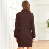 1 x RAW Customer Returns ANGGREK Knitted Jumper Women s Knitted Dress Turtleneck Dress High Elasticity Pullover Dress Women Winter Elegant Mini Dress Brown M - RRP €38.99