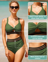 1 x RAW Customer Returns UMIPUBO Women s Bikini Tummy Control High Waist Push Up Bikini Sets Back Cross Swimsuit Big Breasts Swimwear Sexy Swimsuit Beach Bikini Green, XL  - RRP €34.27