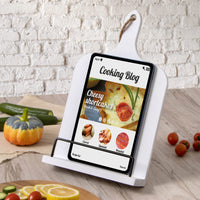 1 x RAW Customer Returns PUERSI cookbook holder wood, book stand kitchen, book holder wall, iPad tablet stand, adjustable cutting board style, vintage decoration - white - RRP €23.99