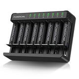 1 x RAW Customer Returns POWEROWL 8 Pack AA Battery with Charger, AA Battery Charger for AA AAA CD Batteries, Type C, Micro USB Quick Charge - RRP €27.99