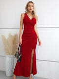 1 x RAW Customer Returns Laughido Cocktail Dress Maxi Dress Festive Party Dress Summer Dress Women Wrap Dress Elegant Bodycon Long Wedding Evening Dresses red, large  - RRP €48.99