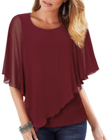 1 x RAW Customer Returns Vafoly Women s Chiffon Loose Batwing Short Flutter Sleeve Blouse Tops Fashion 2022 Work Casual Double Layer Lightweight Poncho Cape Shawl Women s Swing Loose Tunic Shirt Wine Red XXL - RRP €31.25