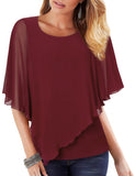 1 x RAW Customer Returns Vafoly Women s Chiffon Loose Batwing Short Flutter Sleeve Blouse Tops Fashion 2022 Work Casual Double Layer Lightweight Poncho Cape Shawl Women s Swing Loose Tunic Shirt Wine Red XXL - RRP €31.25