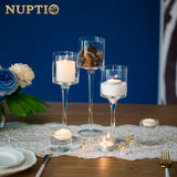 1 x RAW Customer Returns Nuptio Tealight Holder 3 Pack Glass Candle Holder for Tealight Floating Candles Tall Elegant Pillar Candle Holders for Wedding Party Table Christmas Centerpieces Living Room Home Decoration - RRP €22.98