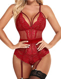 1 x RAW Customer Returns EVELIFE Women s Sexy Lingerie Bodysuit with Garter Lingerie Lace Bodysuit Teddy Strap Lingerie Sleepwear, Wine Red, 36 - RRP €27.6