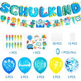 29 x Brand New Elidepe school enrollment boy, school enrollment decoration, blue dinosaur school start boy decoration set, cake decoration school enrollment SCHOOL CHILD banner candy cone garland school child latex balloons pieces of paper - RRP €194.3