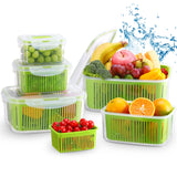 1 x RAW Customer Returns Luxear Set of 5 Refrigerator Containers, Fresh Food Containers with Colander and Lid, BPA-Free Plastic Container for Salad Vegetables Fruit Cheese, Green - RRP €33.99