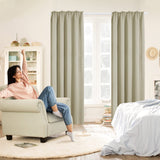 1 x RAW Customer Returns Deconovo curtains, opaque thermal curtain, noise protection curtain with ruffle tape, 290 x 140 cm height x width , beige, set of 2 - RRP €46.49