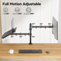 1 x RAW Customer Returns REDBAT monitor arm with laptop compartment, dual screens, fully adjustable for 13 to 32 inch LCD LED screens up to 8 kg notebooks up to 16 inches, tilt, swivel rotate, 2 mounting options - RRP €39.99