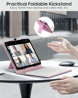 1 x RAW Customer Returns MoKo Universal Tablet Case with Keyboard for 9-11 Tablets, Tablets, with Detachable Wireless Bluetooth Keyboard Pen Holder for iPad Samsung Fire Google Android Windows iOS Tablets, Flowers Pink - RRP €36.68