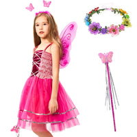 1 x RAW Customer Returns Tacobear Pack of 5 Fairy Costume Children with Fairy Wings Fairy Dress Flower Wreath Hair Butterfly Fairy Headband Hair Band Fairy Wand Halloween Party Princess Fairy Costume Accessories for Girls Dark Pink  - RRP €27.53