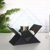 1 x RAW Customer Returns JHY DESIGN Diamond Portable Bioethanol Table Fireplace 37cm High Large Tabletop Fireplace Bio Ethanol Fire Bowl Outdoor Fireplace for Garden Parties Balcony Patio Table Indoor Outdoor Black  - RRP €62.51