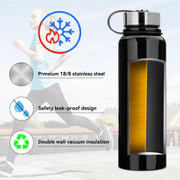 1 x RAW Customer Returns 1.5L Metal Water Bottle, 1.5L Stainless Steel Water Bottle for Running, Stainless Steel Insulated Bottle, Leakproof Sports Water Bottles, Gym, Cycling Black, 1.5L 33 x 8.9cm  - RRP €24.99