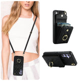 1 x RAW Customer Returns QLTYPRI Cell Phone Case for Samsung Galaxy A55 5G Case with Strap, Microfiber Leather Cell Phone Chain Case with Card Slot Ring Stand RFID Protective Case Leather Case Bag Case for Samsung Galaxy A55 5G - Black - RRP €20.16