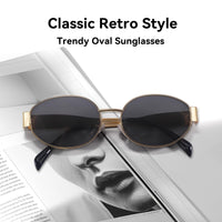 1 x RAW Customer Returns Dollger Retro Oval Sunglasses Women Men Metal Fashion Classic Trendy Sunglasses UV400 Protection, Gold Frame Gray - RRP €58.8