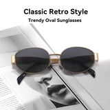 1 x RAW Customer Returns Dollger Retro Oval Sunglasses Women Men Metal Fashion Classic Trendy Sunglasses UV400 Protection, Gold Frame Gray - RRP €58.8