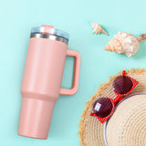 1 x RAW Customer Returns Livole 40oz 1200ml drinking cup with lid and straw, stainless steel thermal mug with handle, double-walled coffee mug to go, vacuum insulated tumbler mug for camping, sports, car, office, light pink - RRP €25.2