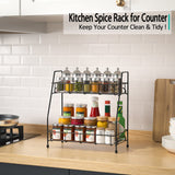 1 x RAW Customer Returns BOKIOVIN 2 Tier Spice Rack Standing Organizer, Metal Spice Rack Kitchen Shelf Standing Worktop Spice Holder Storage for Kitchen Cabinet Bathroom, Black - RRP €17.15