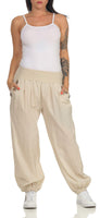 1 x RAW Customer Returns Women s trousers, harem pants, summer pants, plain beach pants, baggy pants, harem pants, leisure pants 401 34-40, beige  - RRP €22.9