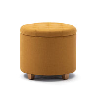 1 x RAW Customer Returns HNNHOME 45cm Round Padded Linen Storage Ottoman Pouf Stool with Storage Yellow  - RRP €65.8