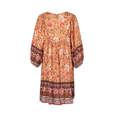 1 x RAW Customer Returns OYIGELZ Summer Dress Women s Tunic Dress 3 4 Sleeve V Neck Lace Up Fringe Floral Print Boho Women s Dress Floral Dress Evening Dress Ruffle Beach Dress Cocktail Dress S, Orange  - RRP €23.58