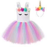 6 x Brand New FONLAM Unicorn Costume Dress for Girls Infant Princess Dress Party Carnival Birthday Girl Tutu Tulle Flowers Wings, 7-8 Years  - RRP €122.4