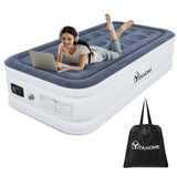 1 x RAW Customer Returns YITAHOME 2x1.5m air mattress for 2 people, self-inflating air bed with integrated electric pump, inflatable mattress bed with bag and repair patches for guest room, white blue-grey - RRP €83.38