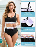 1 x RAW Customer Returns UMIPUBO Bikini Set Women Tummy Control Push Up Swimwear High Waist Bikinis Retro Swimsuit with Wave Pattern Big Breasts Swimsuit Beach Bikini Black, XL  - RRP €36.99