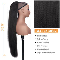 1 x RAW Customer Returns PORSMEER 80cm Long Straight Drawstring Black Ponytail Clip in Hair Extensions for Women, Yaki Kinky Straight Ponytail Extensions Hair 1B  - RRP €18.42