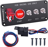 1 x RAW Customer Returns Taiss 12V DC Ignition Switch Panel 5 in 1 Racing Car Engine Start Button Switch with Red LED Toggle Switch and Ignition Control Panel N-018-5IN-1 - RRP €23.59