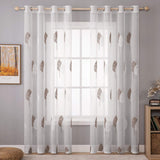 1 x RAW Customer Returns MIULEE Curtains with Coffee and White Leaves Pattern, Embroidery Curtain Transparent, Eyelet Curtains for Living Room, Eyelet Curtain Transparent, Set of 2 Modern Bedroom Curtains, Each H 245 x W 140 cm - RRP €31.25