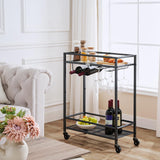 1 x RAW Customer Returns MAHANCRIS Serving trolley, glass shelves, 2 levels trolley with wine rack, wheels, kitchen trolley, bar trolley, wine trolley, 63 x 28 x 82 cm, for small spaces, kitchen, dining room, bar, black ARCH63B01 - RRP €31.97