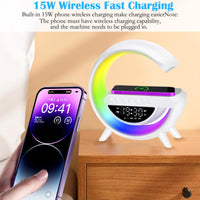 1 x RAW Customer Returns LED bedside lamp with charging function New intelligent light alarm clock table lamp wireless speakers with music synchronization wireless charger atmosphere lamp dimmable night light touch dimmable - RRP €34.14