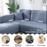 1 x RAW Customer Returns Jaotto 2 Piece Stretch Corner Sofa Cover, L-Shaped Elastic Couch Slipcover, Universal Washable Sofa Cover, Couch Cover 2 Seater 3 Seater, Grey Blue  - RRP €57.99