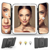 2 x RAW Customer Returns Travel mirror with LED light, portable make-up mirror, foldable cosmetic mirror, rechargeable table mirror with 1X 3X 7X magnification, dimmable touchscreen, 3 adjustable light colors - RRP €40.32