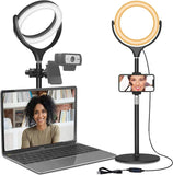 1 x RAW Customer Returns Ring light laptop video conference light, LED ring light with tripod and cell phone holder for cell phone webcam, 8 light ring selfie ring light for live, vlog, YouTube, TikTok, make-up, photography black - RRP €28.98